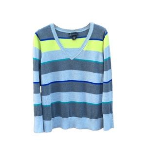 Lane Bryant Striped V Neck Sweater Grey Blue Teal Yellow Plus 18 20 Cotton Blend